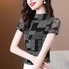 Fashionable mom's elastic tulle slimming short-sleeved blouse 2022 Summer new style versatile T-shirt top for middle-aged women's wear Specification image